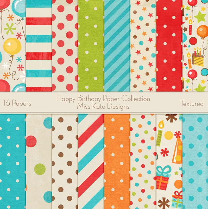 Miss Kate Designs Happy Birthday Paper Collection for Scrapbooking