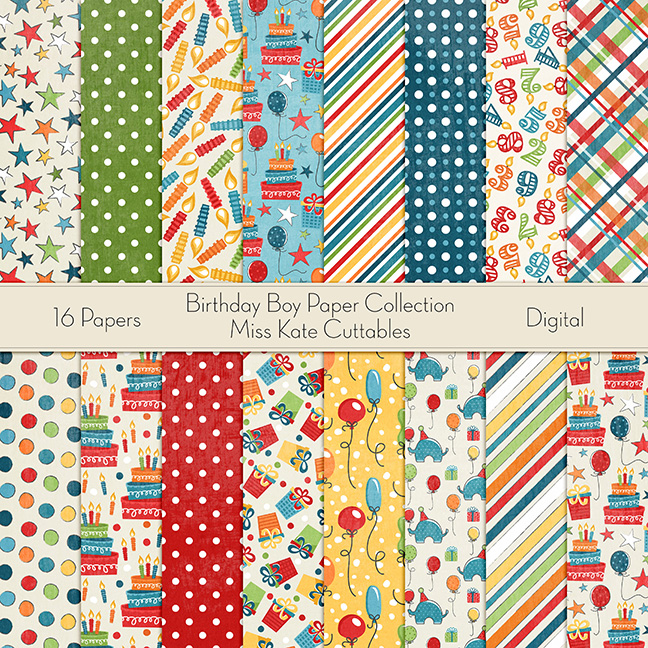 Drive By Birthday Boys Paper Pack Coordinating-Digital Scrapbook Paper-Kristi W Designs Digital Paper Pack