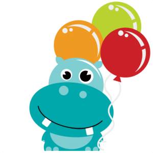 Hippo Holding Balloons SVG scrapbook file hippo svg file hippo svg cuts hippo cut file for scrapbooking